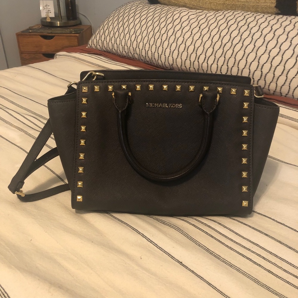 Michael Kors Studded Chocolate Brown Bag
